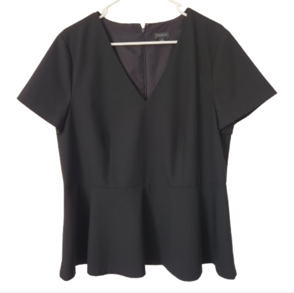 Ann Taylor Factory Black Peplum Blouse Size 14